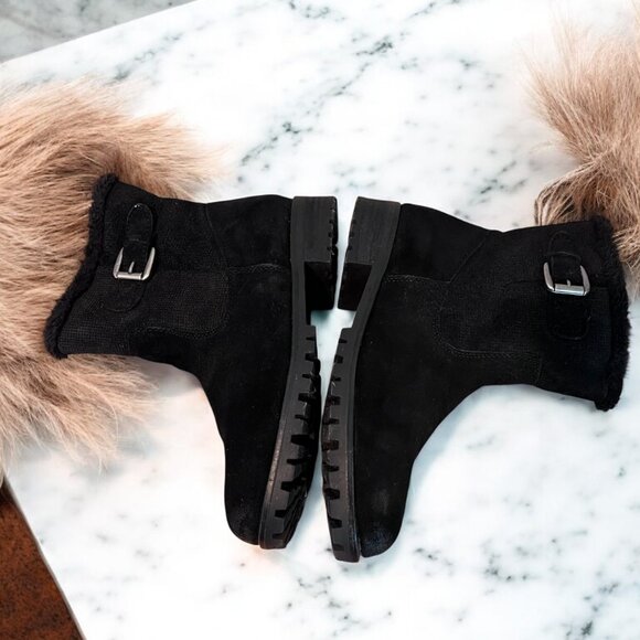 BareTraps Fairlee Black Ankle Zip Suede Leather Boots Size 7.5M Faux Fur Lined - Picture 11 of 13